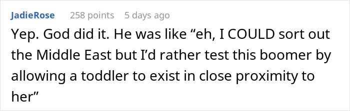&ldquo;[God] Is Really Testing My Patience&rdquo;: Elderly Lady Rants About Well-Behaved Kid On The Plane