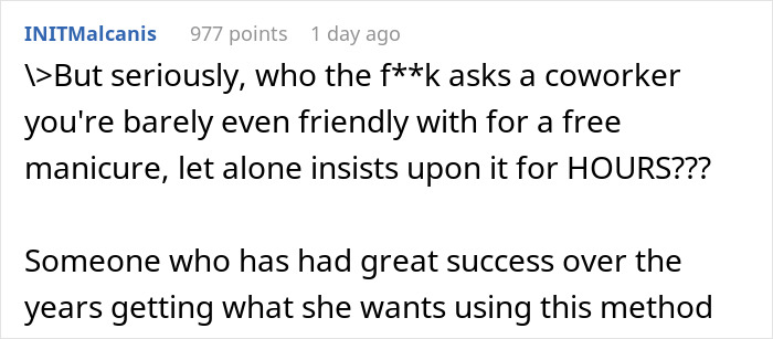 "She's Being A Complete Clown": Woman Is Furious And Offended Coworker Won't Give Free Manicure