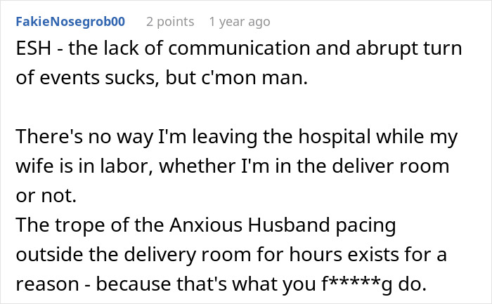 Guy Leaves Instead Of Waiting Around After Wife Bans Him From The Delivery Room, She's Furious