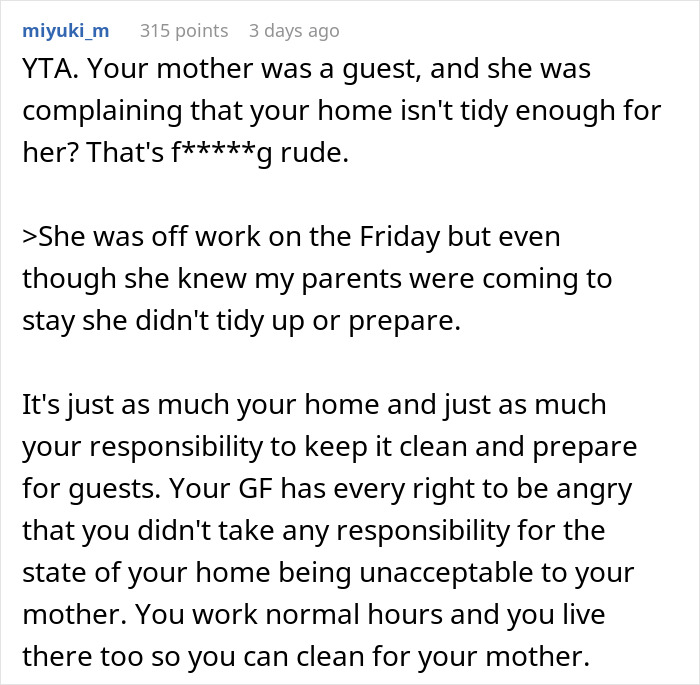 Guy Embarrassed GF Didn’t Clean Up For His Parents’ Visit, Gets A Reality Check Online Guy Embarrassed GF Didn’t Clean Up For His Parents’ Visit, Gets A Reality Check Online