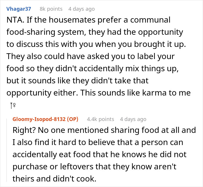 "AITA For 'Poisoning' Housemate Who Ate My Food Without My Permission And Ended Up In The ER?" "AITA For 'Poisoning' Housemate Who Ate My Food Without My Permission And Ended Up In The ER?"
