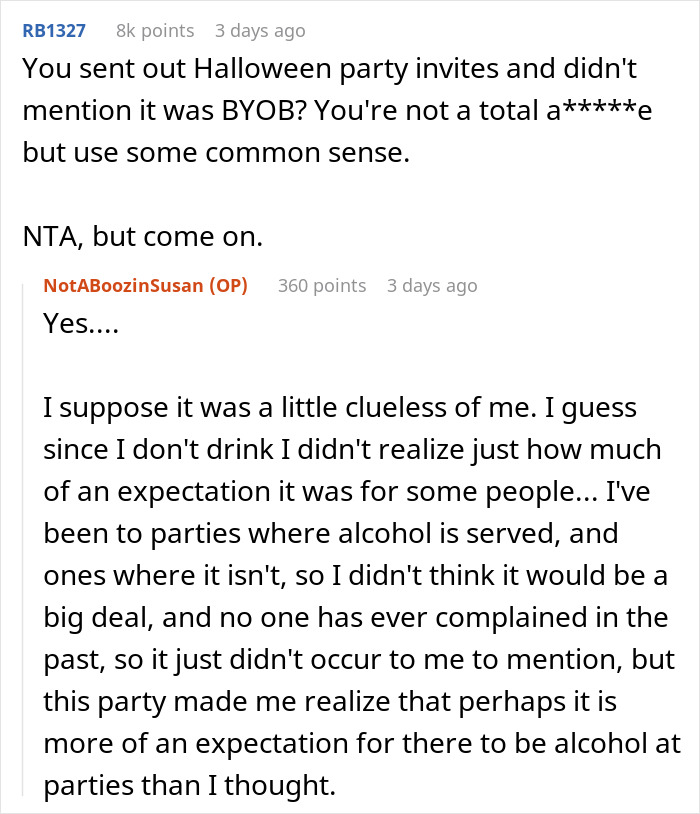 Host Throws Alcohol-Free Halloween Party, Best Friend Buys Booze And Demands She Chip In $75