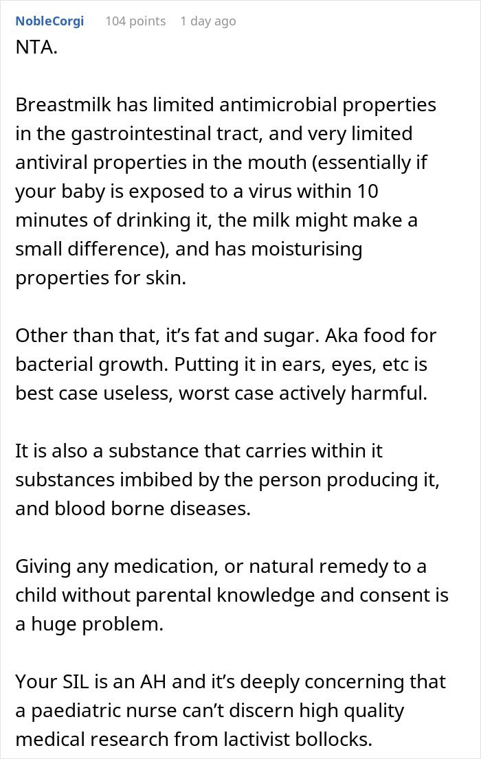 &ldquo;AITA For Banning My SIL From Babysitting After She Put Breastmilk In My Child&rsquo;s Ears&rdquo;