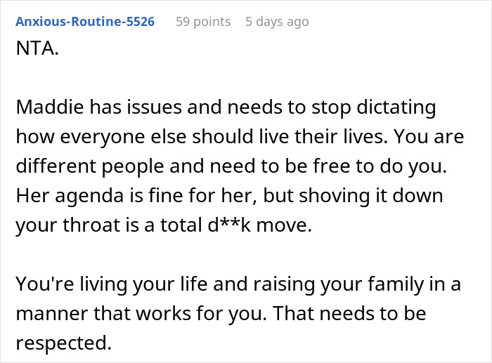 Screenshot of online comment defending a mom against judgment from a stay-at-home mom about sending kids to daycare. Screenshot of online comment defending a mom against judgment from a stay-at-home mom about sending kids to daycare.