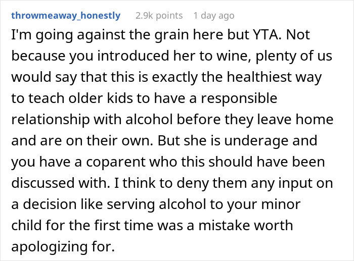 Wife Apologizes To Husband For Giving Wine To Their Teen Daughter But He Cannot Let Go Of It