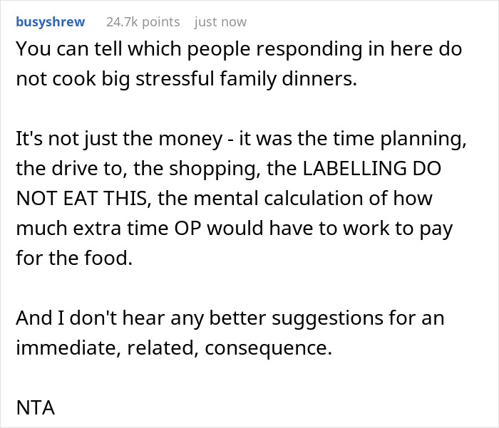 Reddit comment discussing stress of preparing Thanksgiving charcuterie and advice on consequences for 16YO who devoured $70 worth. Reddit comment discussing stress of preparing Thanksgiving charcuterie and advice on consequences for 16YO who devoured $70 worth.