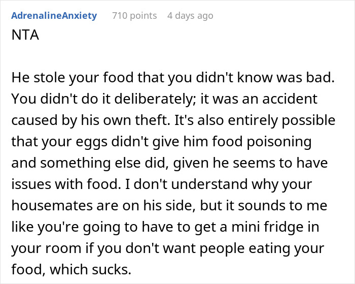 "AITA For 'Poisoning' Housemate Who Ate My Food Without My Permission And Ended Up In The ER?" "AITA For 'Poisoning' Housemate Who Ate My Food Without My Permission And Ended Up In The ER?"