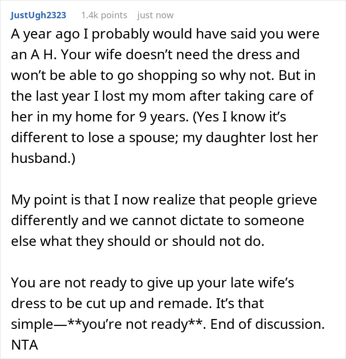 Man Refuses To Let His Late Wife&rsquo;s Wedding Dress Be Cut, Gets Called A Jerk By Family