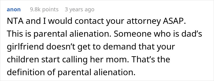9 Y.O. Won't Call Dad's GF 'Mom', She Refuses To Drive Until The Kid Does, Bio Mom Loses It 9 Y.O. Won't Call Dad's GF 'Mom', She Refuses To Drive Until The Kid Does, Bio Mom Loses It