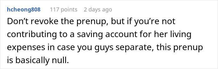 Wife Demands Her Husband Revoke Their Prenup Two Years Into Marriage, He Refuses