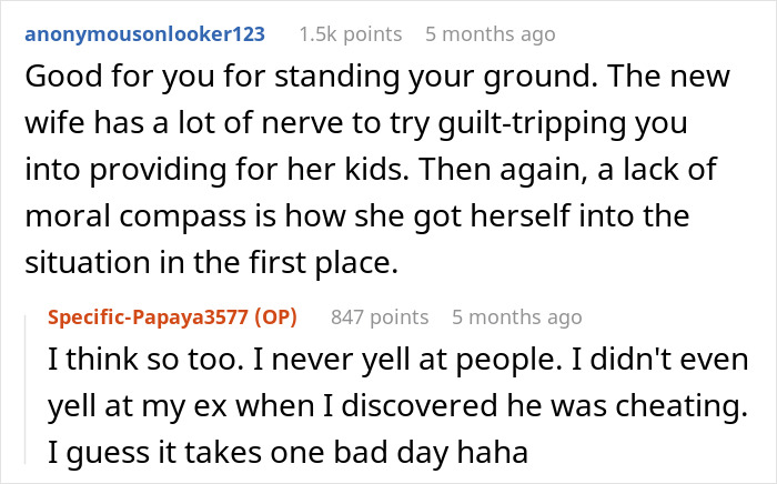 Reddit comments discussing a woman called greedy witch by ex&rsquo;s mistress over refusing to take her kids on Italy trip.
