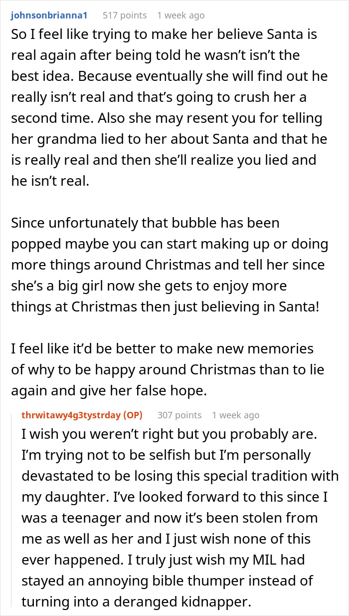 MIL Tells Granddaughter Santa “Isn’t Real”, Gets Arrested After Things Escalate MIL Tells Granddaughter Santa “Isn’t Real”, Gets Arrested After Things Escalate