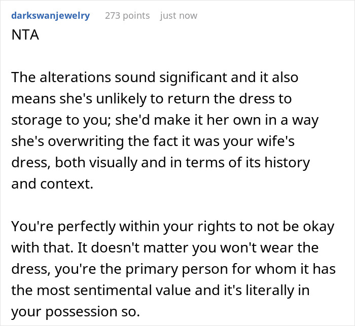 Man Refuses To Let His Late Wife&rsquo;s Wedding Dress Be Cut, Gets Called A Jerk By Family