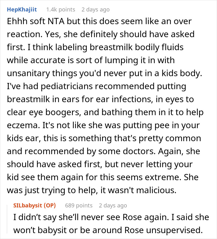 &ldquo;AITA For Banning My SIL From Babysitting After She Put Breastmilk In My Child&rsquo;s Ears&rdquo;