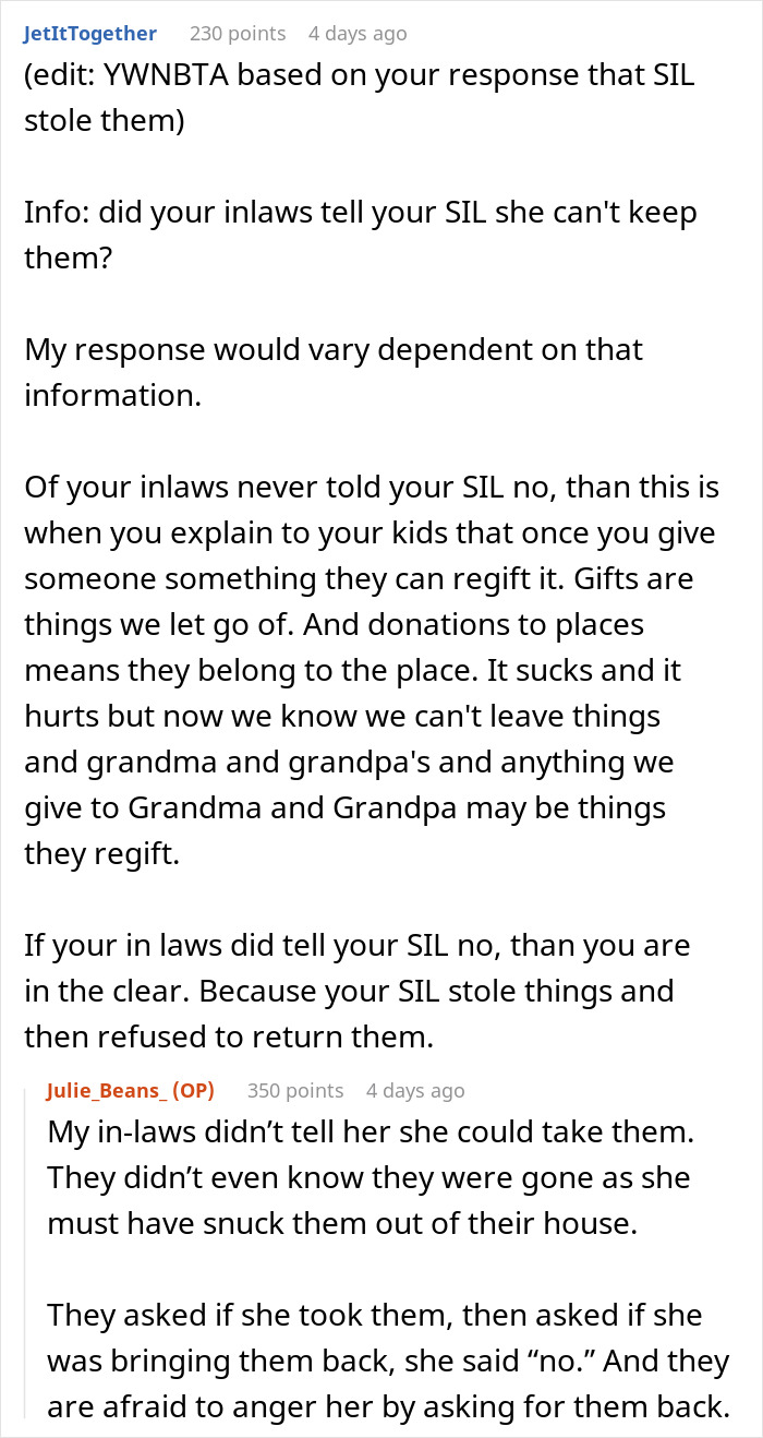 SIL Freaks After Parents Take Back Toys Meant For Everyone That She Poached SIL Freaks After Parents Take Back Toys Meant For Everyone That She Poached