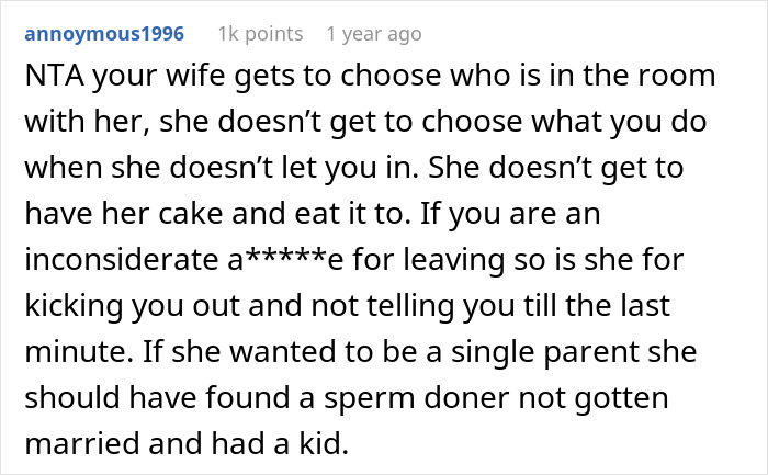Guy Leaves Instead Of Waiting Around After Wife Bans Him From The Delivery Room, She's Furious