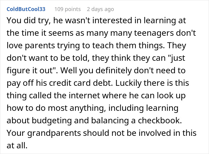 Son Who Couldn’t Even Learn How To Do Laundry Blames Parent After Getting Credit Card Debt At 19