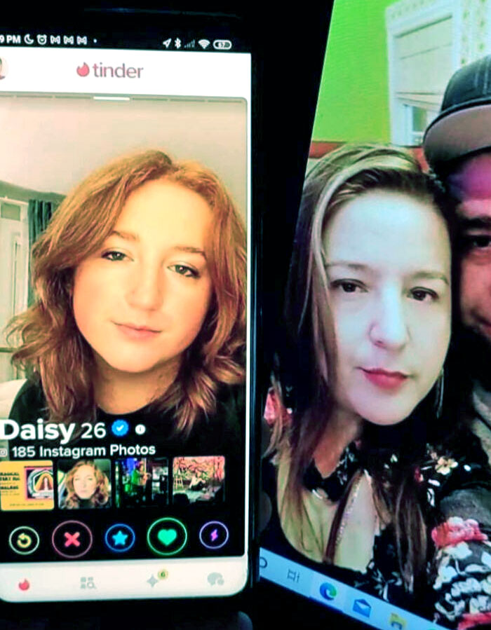 Friend Was Swiping And We Found My Aunt's Clone. Definitely Not Her Since My Aunt Is Illiterate And In Her 40s