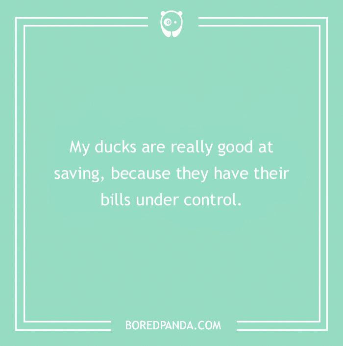 Image of a witty duck pun about ducks managing their bills on a green background. - 15