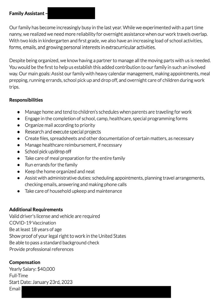 Sure, 40k A Year Seems Like A Reasonable Annual Salary To Be Your Personal Chef, Nanny, Driver, Administrative Assistant, Home Organizer, Housekeeper, And More In Los Angeles