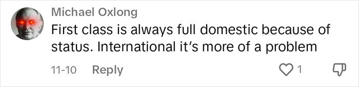 "Considers It Stealing": Woman Shares Why Flights Don't Give Out First-Class Upgrades "Considers It Stealing": Woman Shares Why Flights Don't Give Out First-Class Upgrades