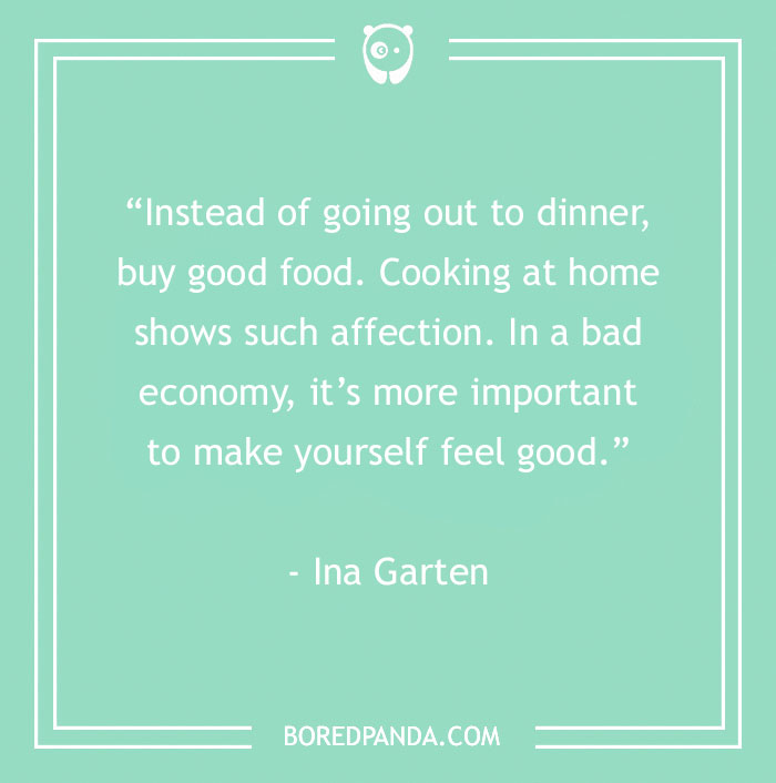 Inspirational food quote on cooking at home emphasizing good food and affection for gourmands and food lovers.