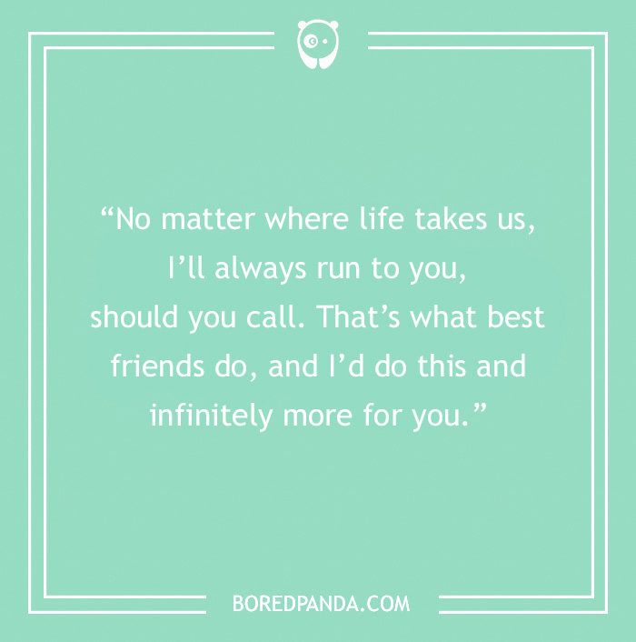 Quote about friendship on a mint green background from Bored Panda.