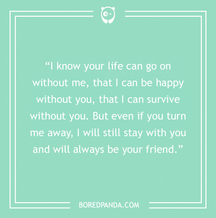 Inspirational friendship message on a mint green background with white text and a panda logo.