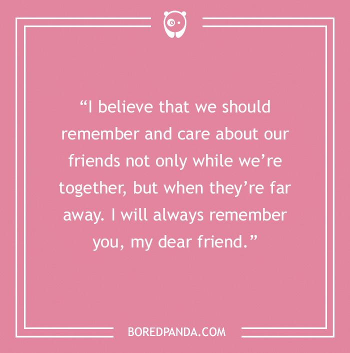 Pink background with a sweet friendship message about remembering and caring for friends at all times.