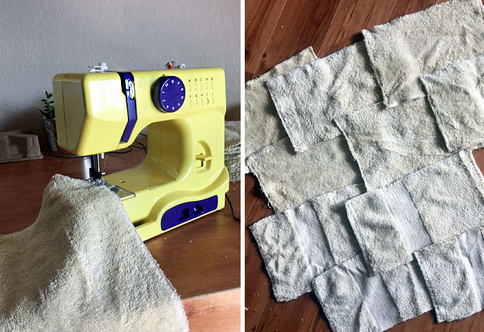 I'm Trying To Cut Down On Using/Buying Paper Towels. Reused An Old Towel And Cut It Up Into 16 Smaller Hand Towels To Be Used For Regular Cleaning Purposes