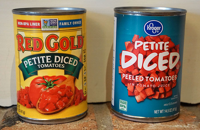 The Name And Store Brand Tomatoes Literally Come From The Same Factory. $1.19 vs. $0.79