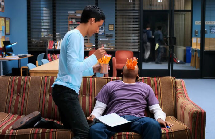 Troy and Abed putting pencils in mouth from Community