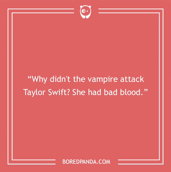 Funny dad joke about Taylor Swift on a red background with white text and a Bored Panda logo.