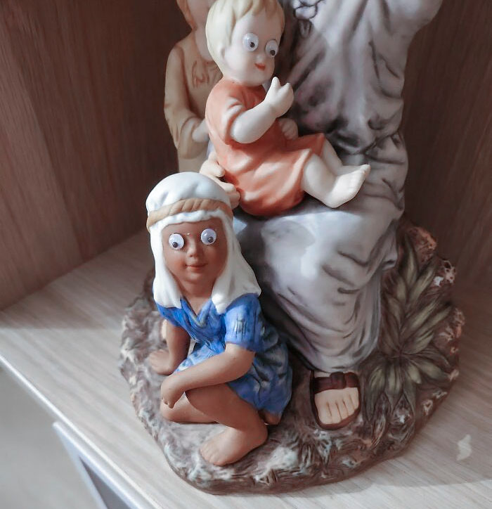 My Mom Buys The Statues In The Stores And Puts Googly Eyes On Them For Her Etsy Store, And I Can't Stop Laughing