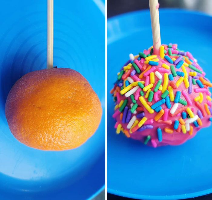 We Got Our Kid Good, And He Fell Right For It Taking A Big Bite Of A Candy Coated Orange, Peel And All