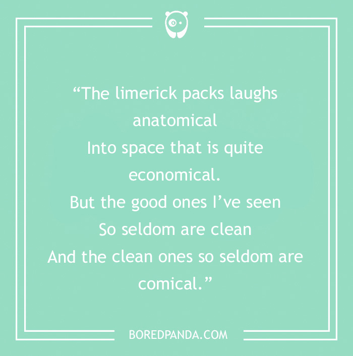 Funny limerick text on a green background, exploring humor in witty rhymes.
