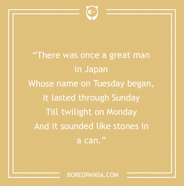 Funny limerick about a man in Japan with a name lasting from Tuesday to Monday.