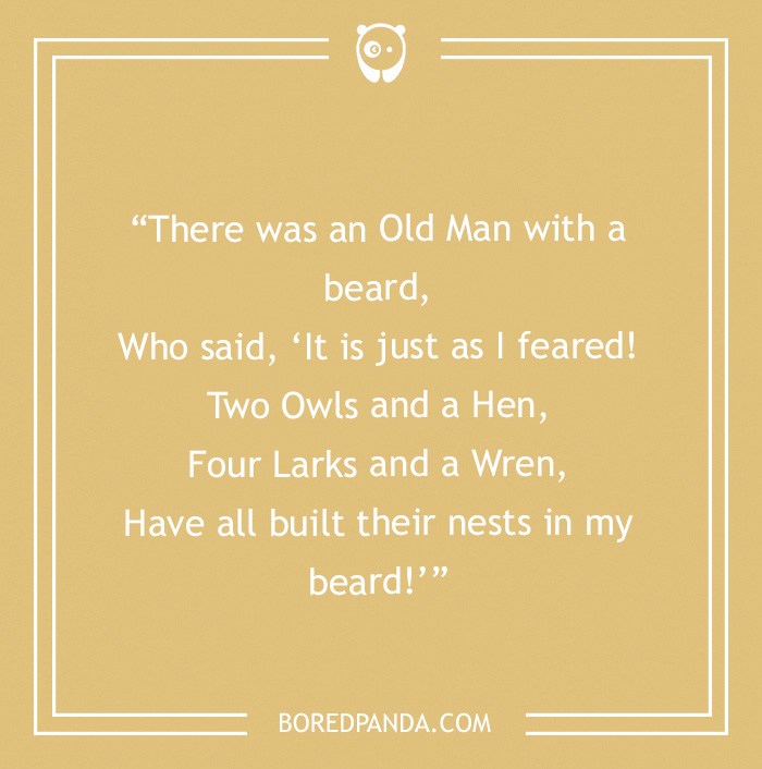 Funny limerick about an old man with a beard and birds nesting in it.