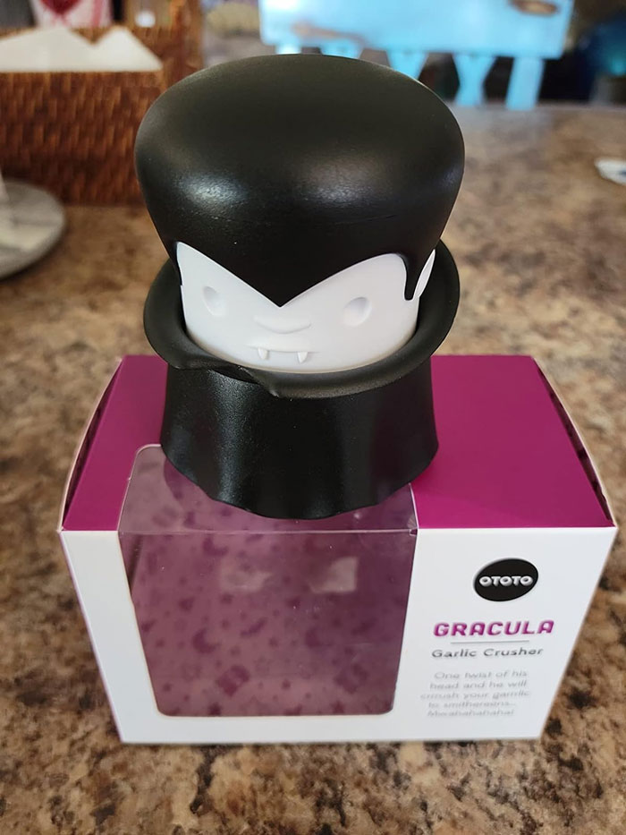 Gracula Garlic Crusher: That will vamp up their kitchen game and make meal prep bloody easy and fun, perfect for your cook-tastic significant other who enjoys a sprinkle of humor in their tools.