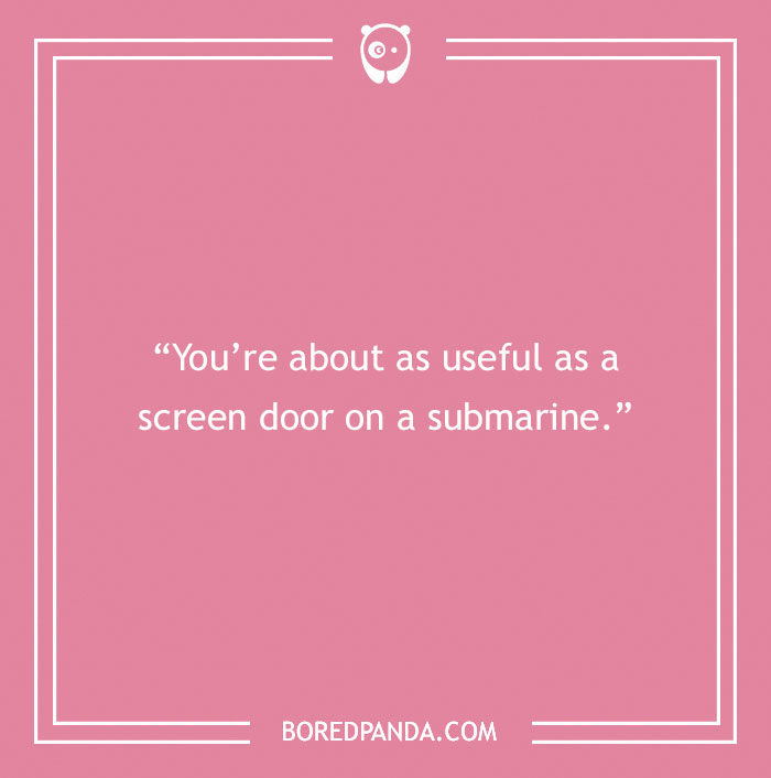 Pink background with text reading, "You’re about as useful as a screen door on a submarine," showcasing good roasts.