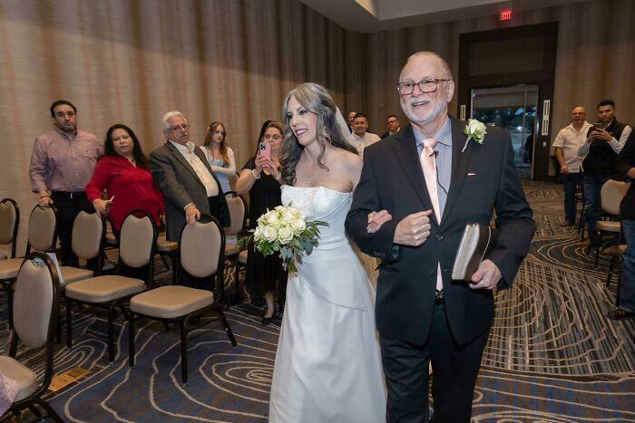 Walking Down The Aisle With My "Bonus" Dad. My Dad Passed Away 15 Years Ago. I Had A Photo Of My Dad Tied To My Bouquet. My Dad And Stepfather Both Walked Me Down The Aisle