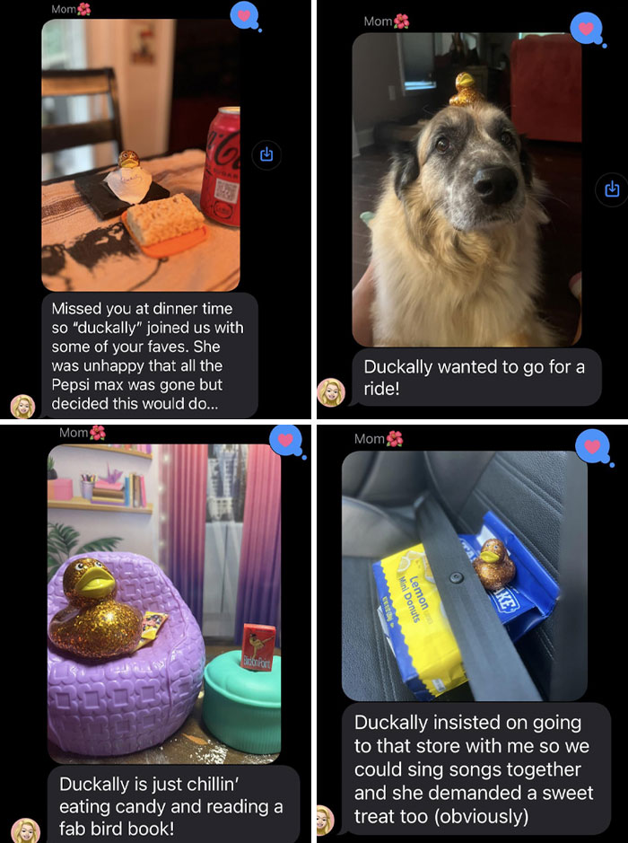 I Won A Rubber Ducky For My Mom While Visiting Home. After Returning Back, She's Been Sending Me Updates On Their Adventures Together