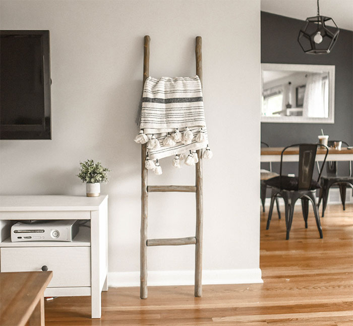Room with brown wooden ladder