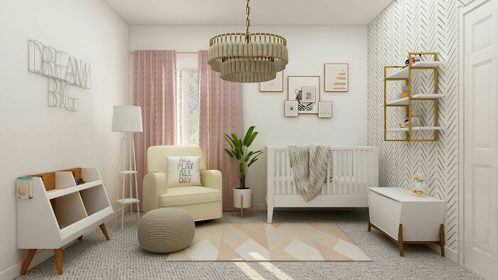 Kids room interior design featuring wallpaper wall, kids bed, sofa, and modern decor for expert-approved home designs.