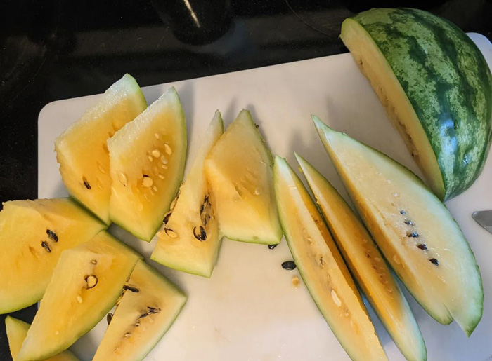 Cut in half yellow watermelon inside Cut in half yellow watermelon inside