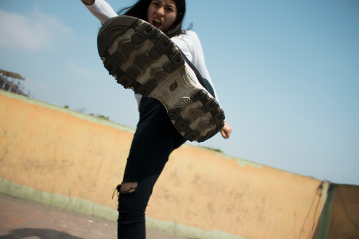 Woman wearing sneakers 