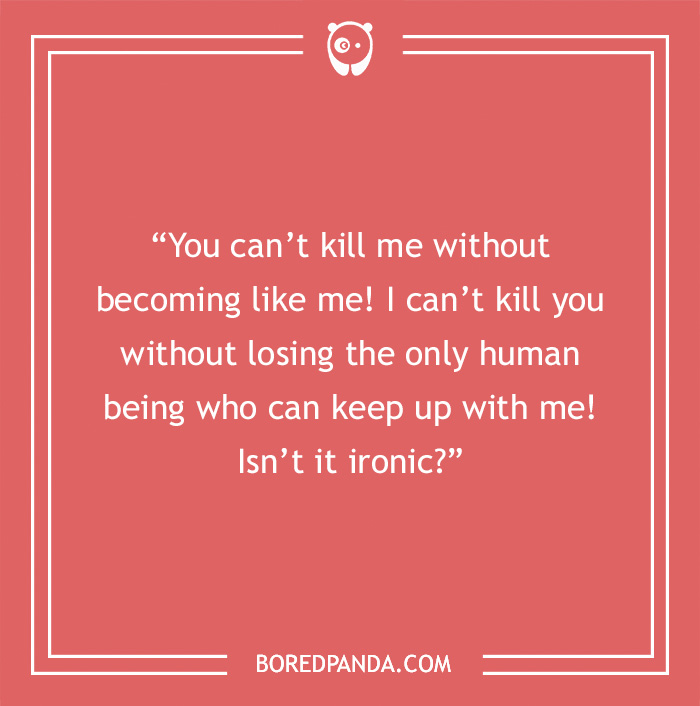 Quote about life on a red background, discussing irony in human relationships, from Bored Panda.