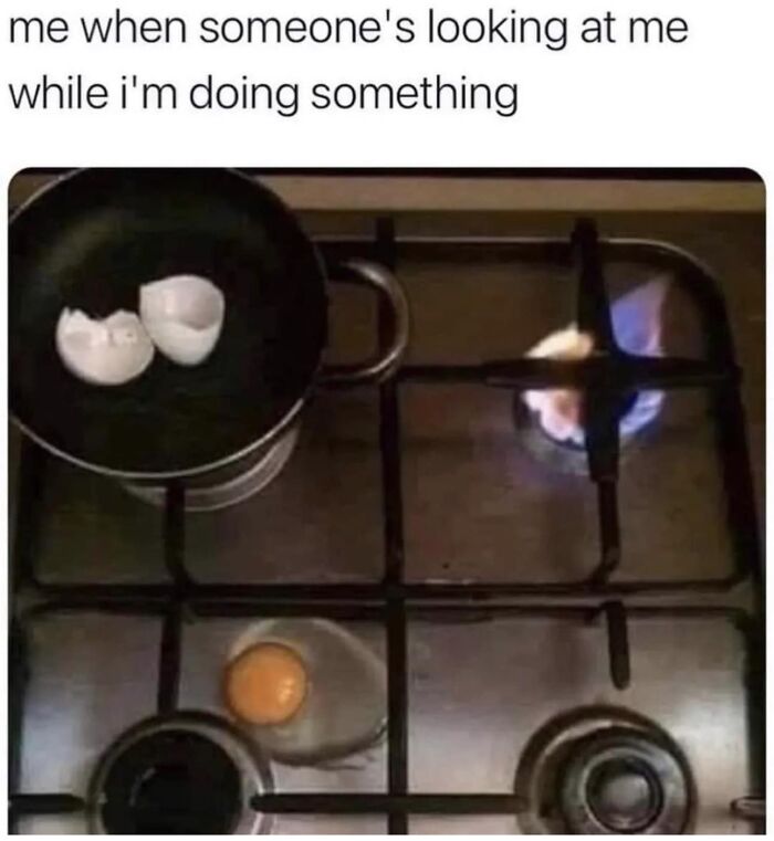 Eggs on a stove with a fire burning nearby, humorously illustrating funny memes that are painfully relatable.