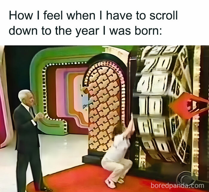 Person struggling to stop a large spinning wheel, illustrating a funny meme about painfully relatable moments.