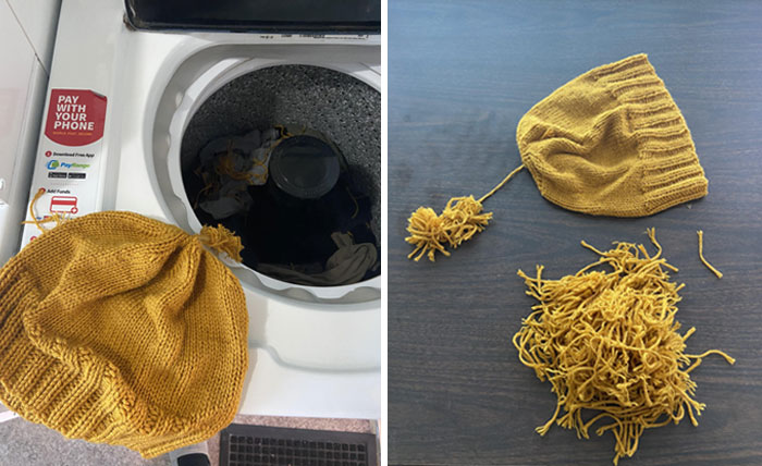 Accidentally Washed A Beanie My Aunt Gave Me For Christmas. Those Tiny Yarn Strands Are Everywhere